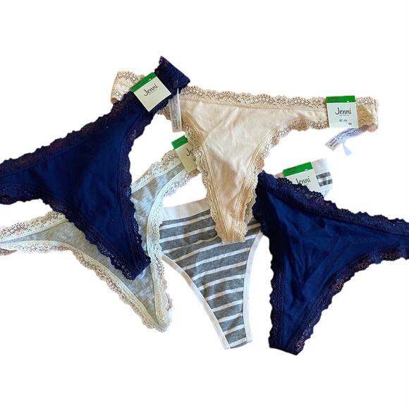 NEW JENNI INTIMATES Pantie Bundle of 5 Thongs Size Large Lace Trim Intimates - Picture 1 of 4